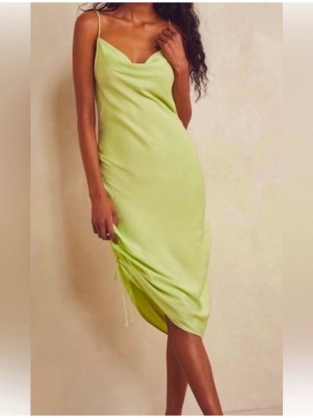 Intimately Free People Day To Night Slip D Mini Size Small Ruched Green satin